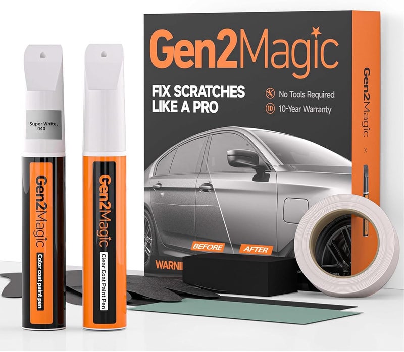 Gen2Magic Super White Touch Up Paint Pen Kit for Toyota [Clear Coat Included], 040 Color Match for Scratches, Easy Scratch Repair for Toyota RAV4 Camry Corolla Tacoma Highlander 4Runner Prius & More - Image 1